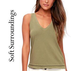 Soft Surroundings, V-Neck Sleeveless Camisole Tank Top, Army Green